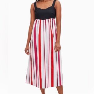 Kate Spade New York Striped Pink & Orange Gardenside Midi Dress L